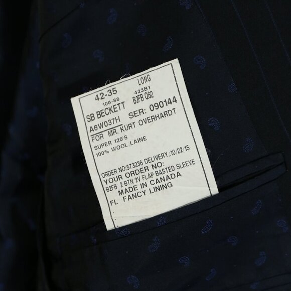 2-piece Samuelsohn Men’s 42R Navy Pinstripe Wool Suit Blazer & Pants Canada - Picture 3 of 16